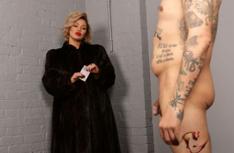 Hot UK blonde Harli May watches a homeless guy jerk off for some money