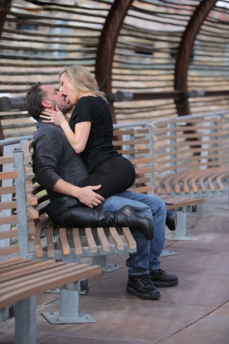 Sexy mature Brandi Love kneels in boots for steamy blowjob & rides on top