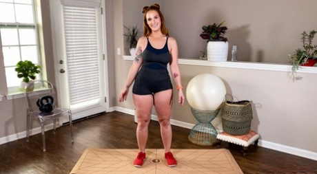 Curvy amateur slut Siri Dahl strips & masturbates on a yoga mat
