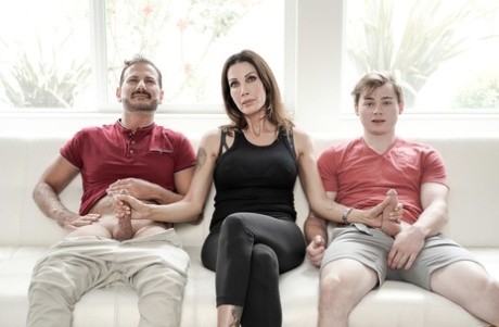 Busty MILF Shay Sights fucks her stepson and his friend in a hot threesome