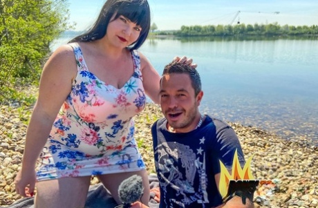 Cute BBW Samantha Kiss shows her huge juggs before getting pounded outdoors