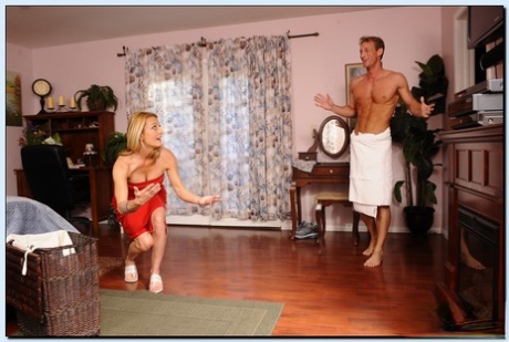 Horny mom in a red dress Brenda James sucks and fucks her son's best buddy